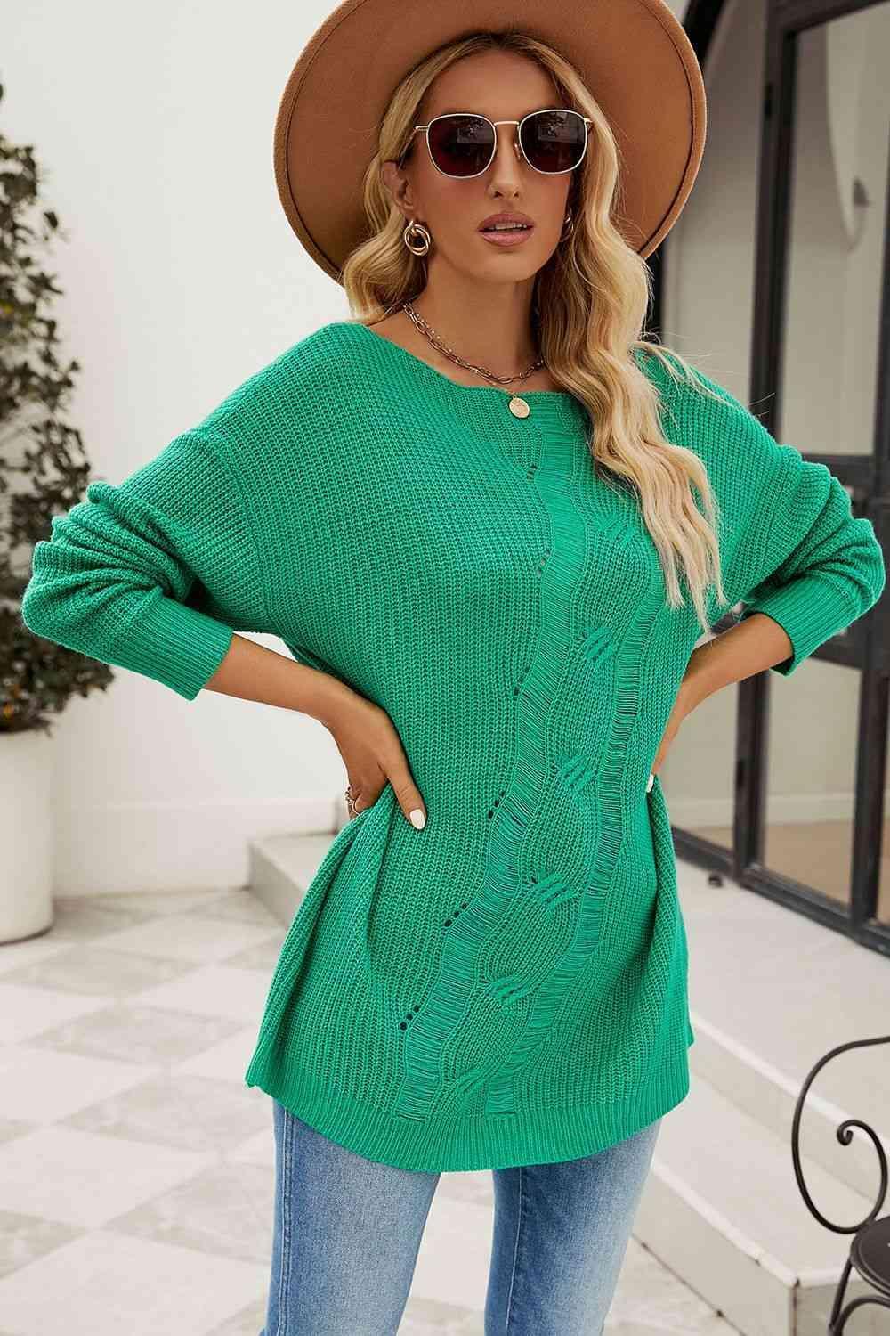 Free Spirited Boat Neck Distressed Sweater - MXSTUDIO.COM