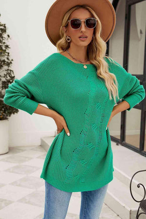 Free Spirited Boat Neck Distressed Sweater - MXSTUDIO.COM