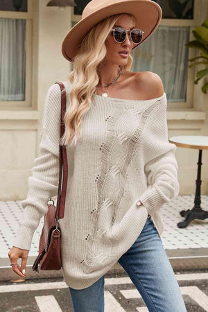 Free Spirited Boat Neck Distressed Sweater - MXSTUDIO.COM