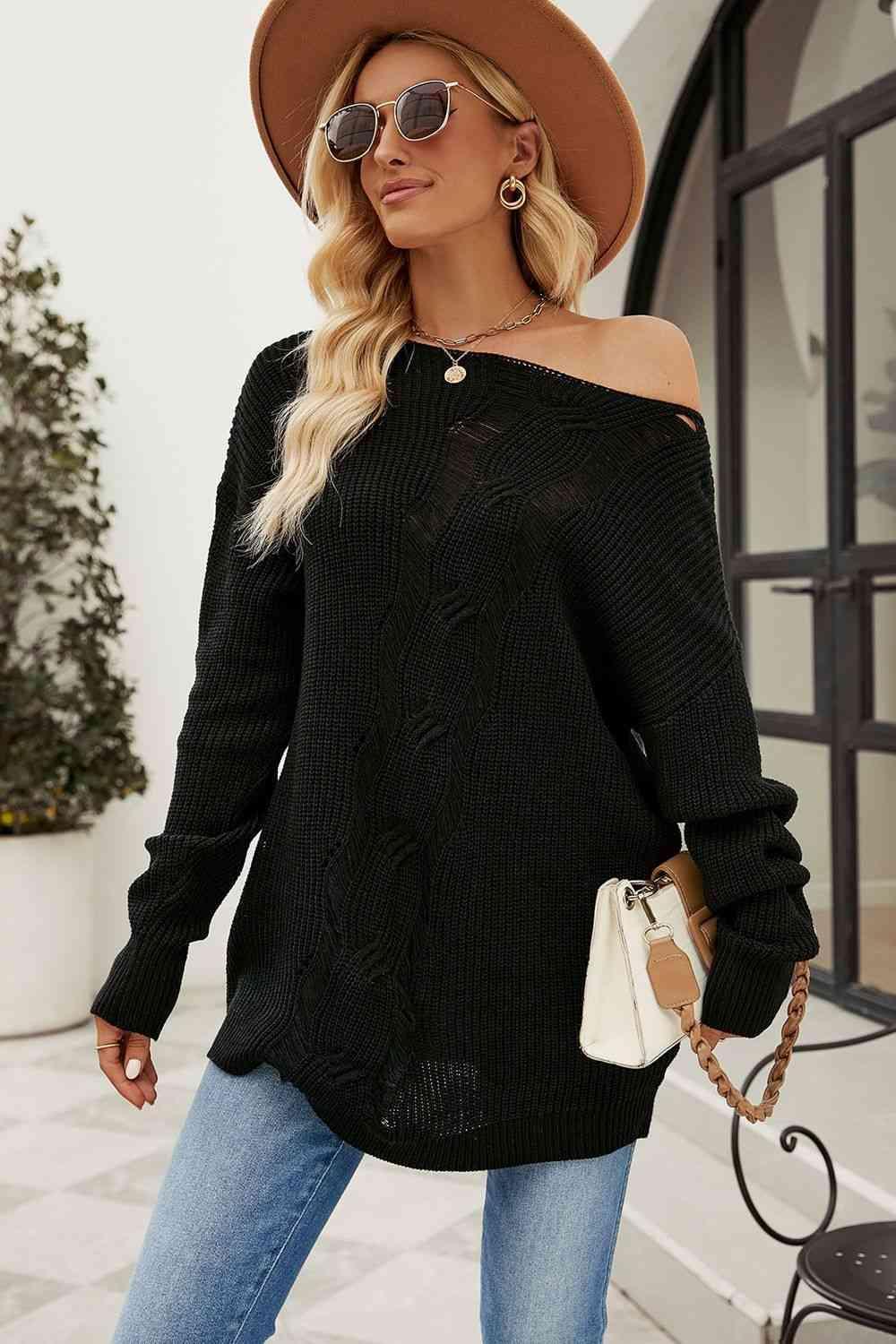 Free Spirited Boat Neck Distressed Sweater - MXSTUDIO.COM