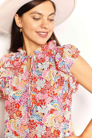 Fresh And Vibrant Mini Floral Flutter Sleeve Dress - MXSTUDIO.COM