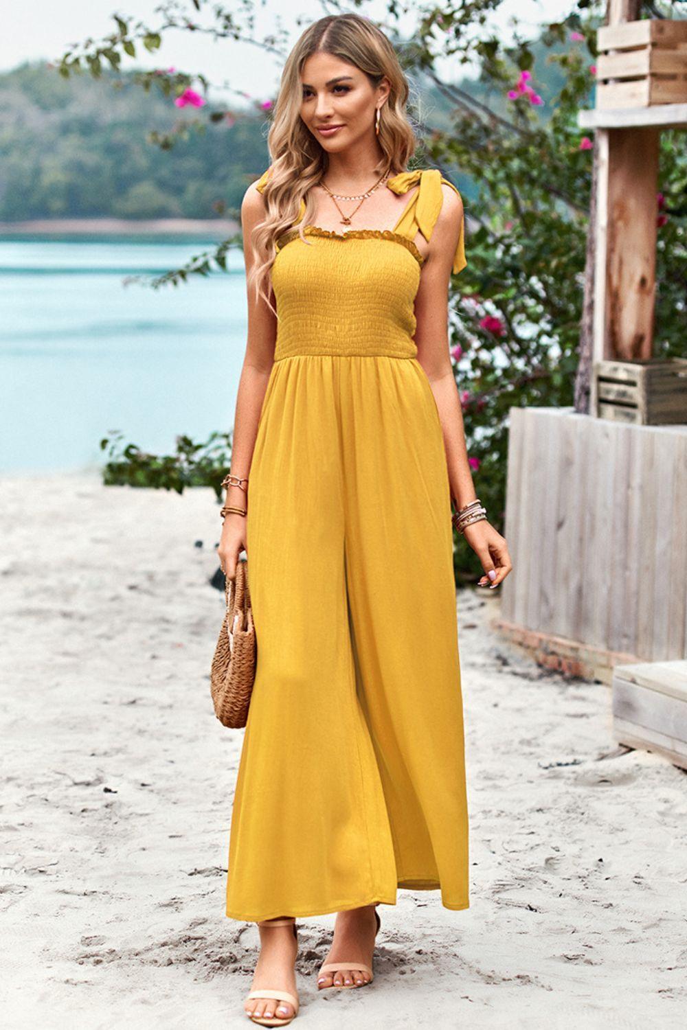 Fresh Wide Leg Sleeveless Square Neck Jumpsuit - MXSTUDIO.COM