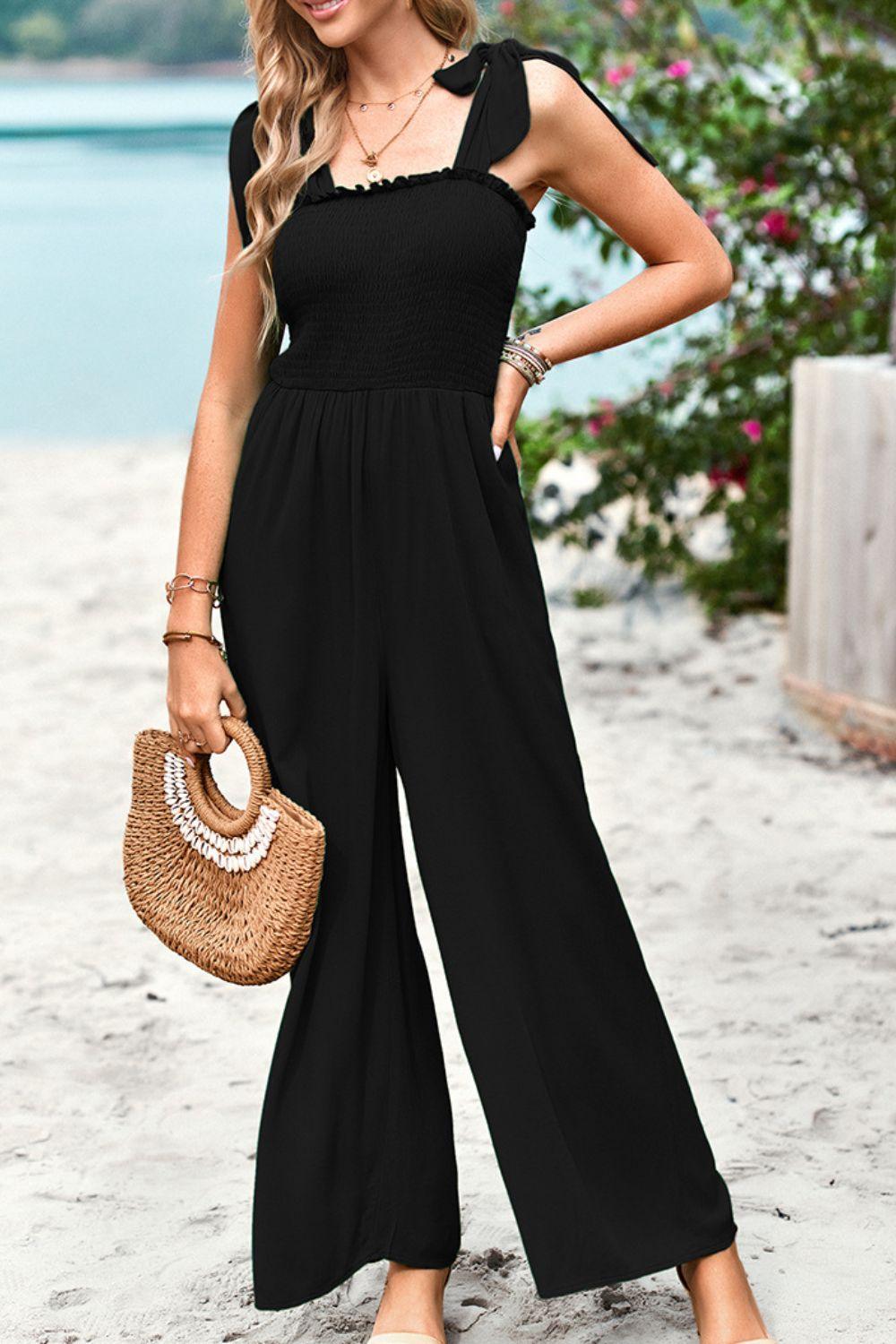 Fresh Wide Leg Sleeveless Square Neck Jumpsuit - MXSTUDIO.COM