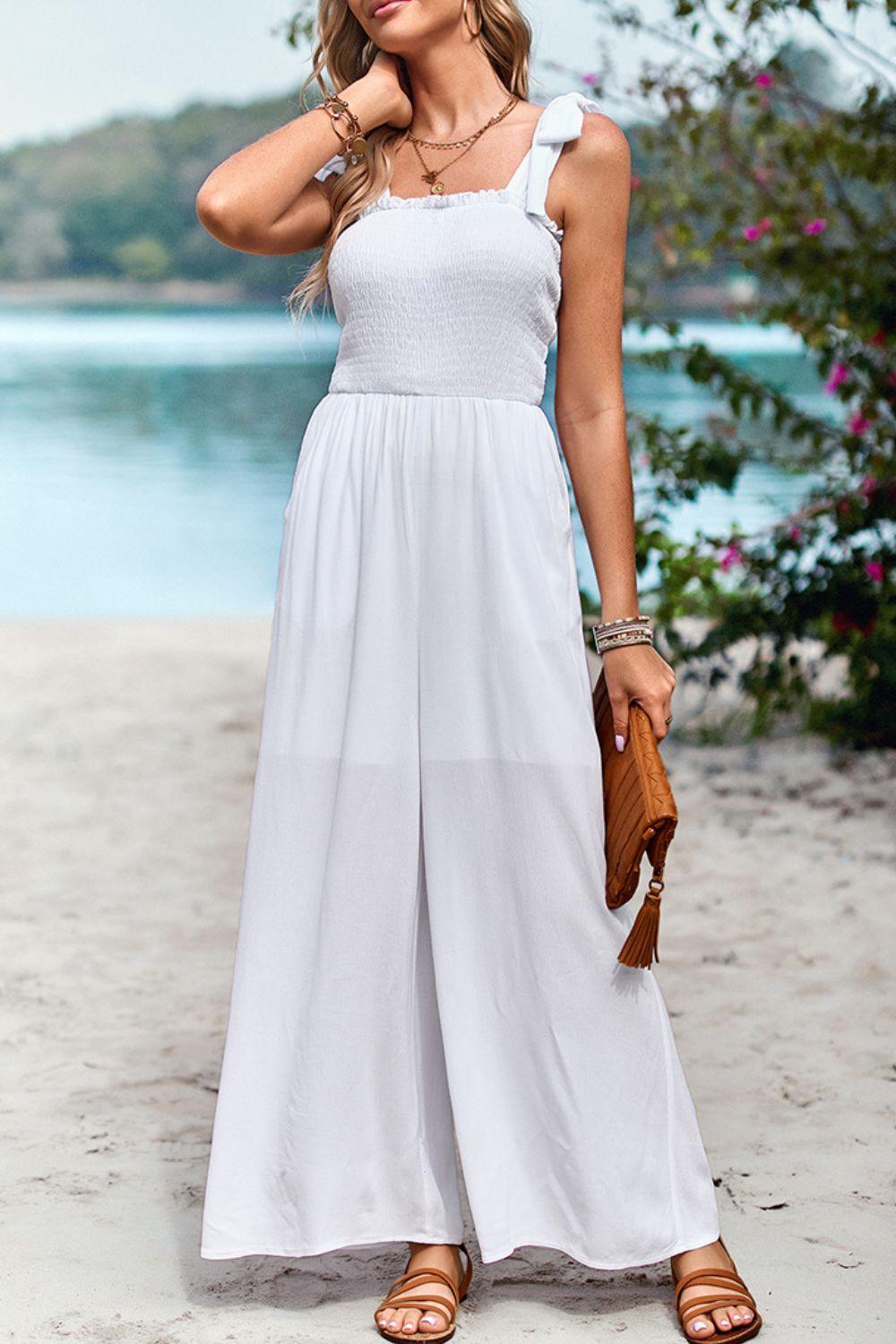 Fresh Wide Leg Sleeveless Square Neck Jumpsuit - MXSTUDIO.COM