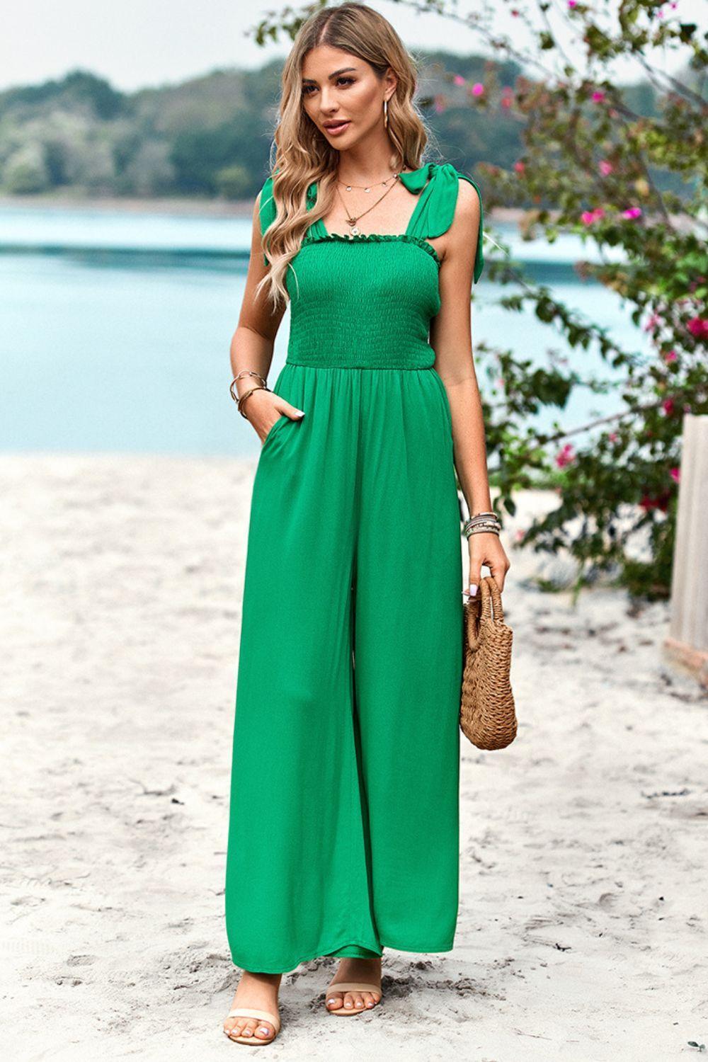 Fresh Wide Leg Sleeveless Square Neck Jumpsuit - MXSTUDIO.COM