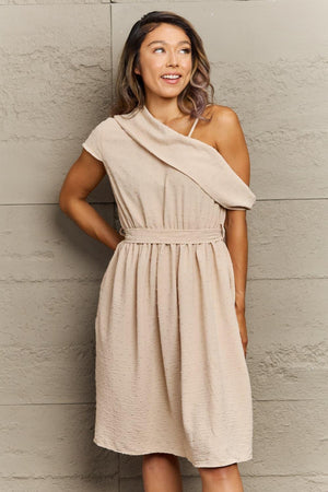 Fresh and Feminine A-Line Asymmetrical Neck Dress - MXSTUDIO.COM