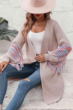 Fringe Sleeve Knit Duster Cardigan - MXSTUDIO.COM