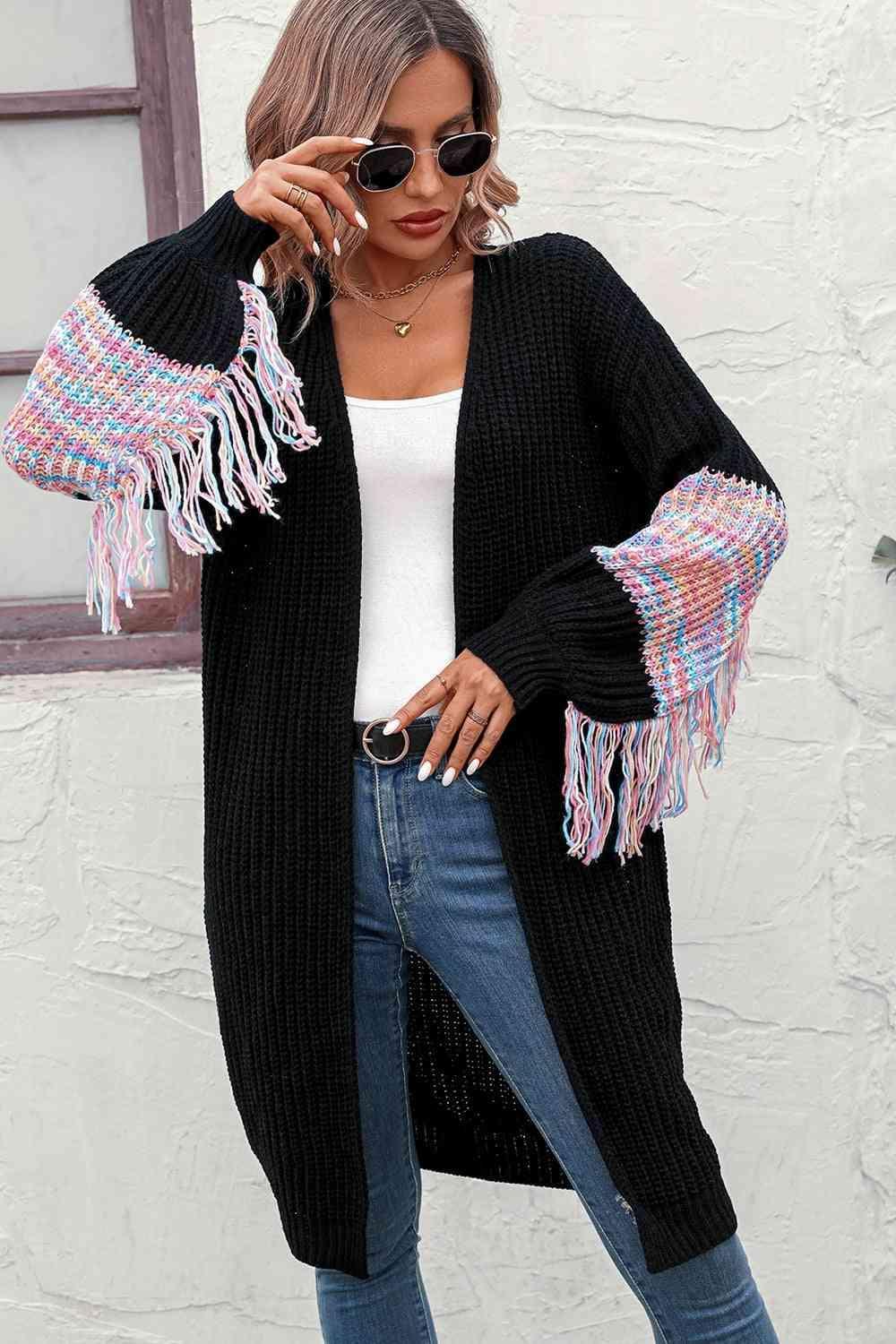 Fringe Sleeve Knit Duster Cardigan - MXSTUDIO.COM