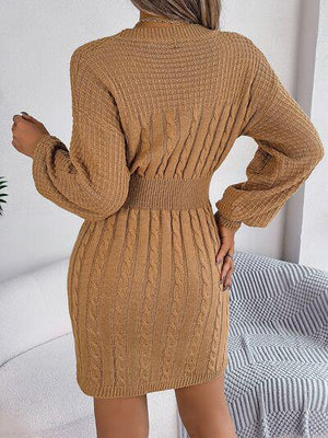 Front Cutout Cable Knit Mini Sweater Dress-MXSTUDIO.COM