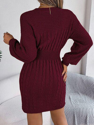 Front Cutout Cable Knit Mini Sweater Dress-MXSTUDIO.COM