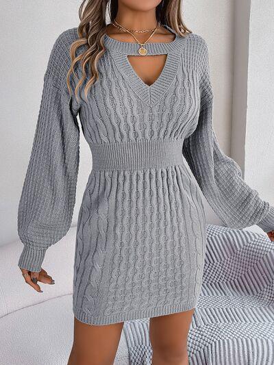 Front Cutout Cable Knit Mini Sweater Dress-MXSTUDIO.COM