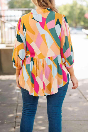 Full Of Fun Plus Size Half Buttoned Multicolor Blouse - MXSTUDIO.COM