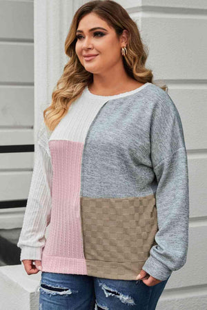 Full Of Life Color Block Plus Size Long Sleeve Top - MXSTUDIO.COM