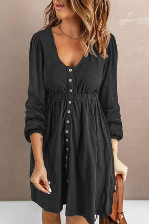 Fun-Loving Scoop Neck Long Sleeve Dress - MXSTUDIO.COM