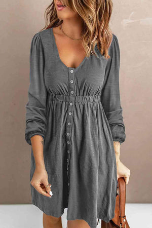 Fun-Loving Scoop Neck Long Sleeve Dress - MXSTUDIO.COM