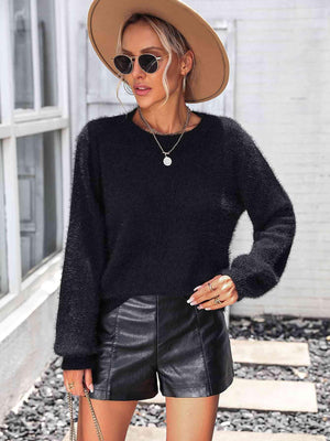 Fuzzy Back Cutout Lace Trim Sweater - MXSTUDIO.COM