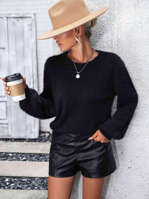 Fuzzy Back Cutout Lace Trim Sweater - MXSTUDIO.COM