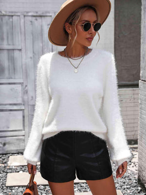Fuzzy Back Cutout Lace Trim Sweater - MXSTUDIO.COM