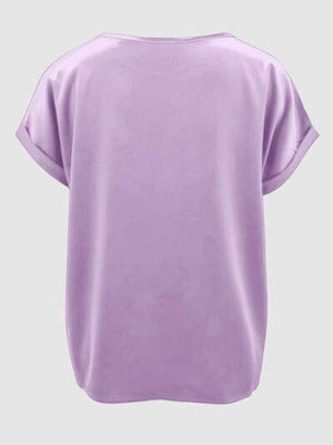 a women's purple top with short sleeves