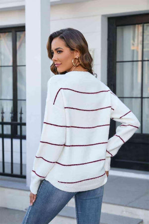 Get Comfy Ribbed Knit Striped Crewneck Sweater - MXSTUDIO.COM