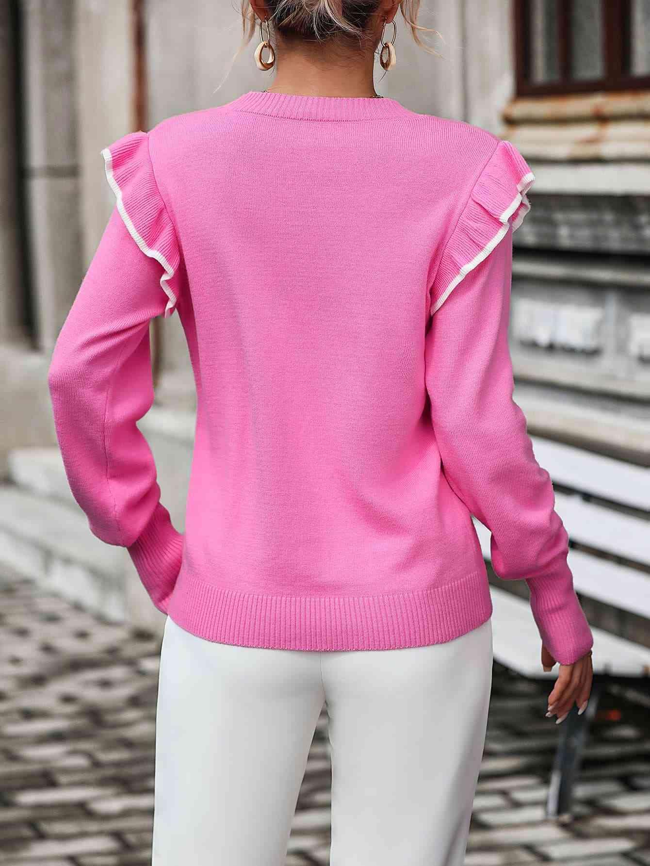 Girly Warmth Ruffle Shoulder Sweater-MXSTUDIO.COM