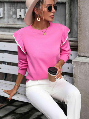 Girly Warmth Ruffle Shoulder Sweater-MXSTUDIO.COM