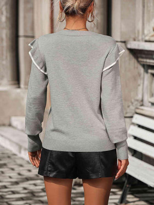 Girly Warmth Ruffle Shoulder Sweater-MXSTUDIO.COM