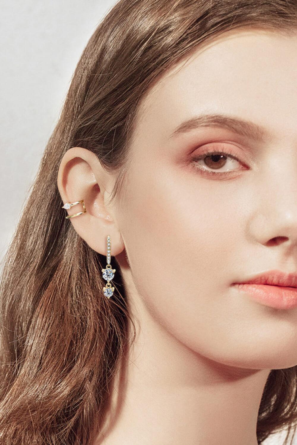 Gleaming Gold/Platinum-Plated Moissanite Drop Earrings - MXSTUDIO.COM