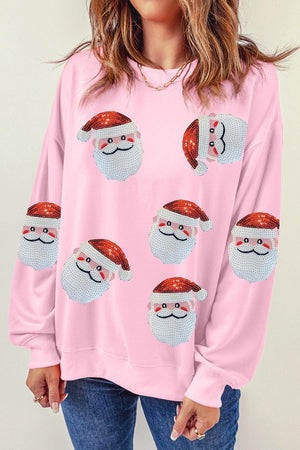 Glimmering Sequin Santa Patch Christmas Sweatshirt-MXSTUDIO.COM