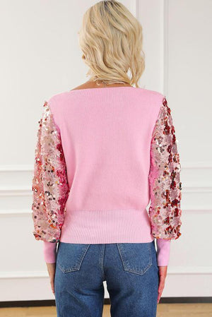 Glittery Autumn Pink Sequin Sweater-MXSTUDIO.COM