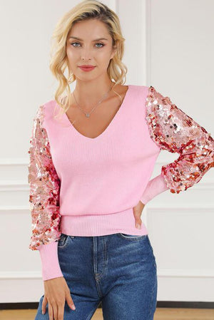 Glittery Autumn Pink Sequin Sweater-MXSTUDIO.COM