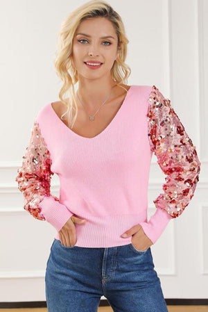 Glittery Autumn Pink Sequin Sweater-MXSTUDIO.COM
