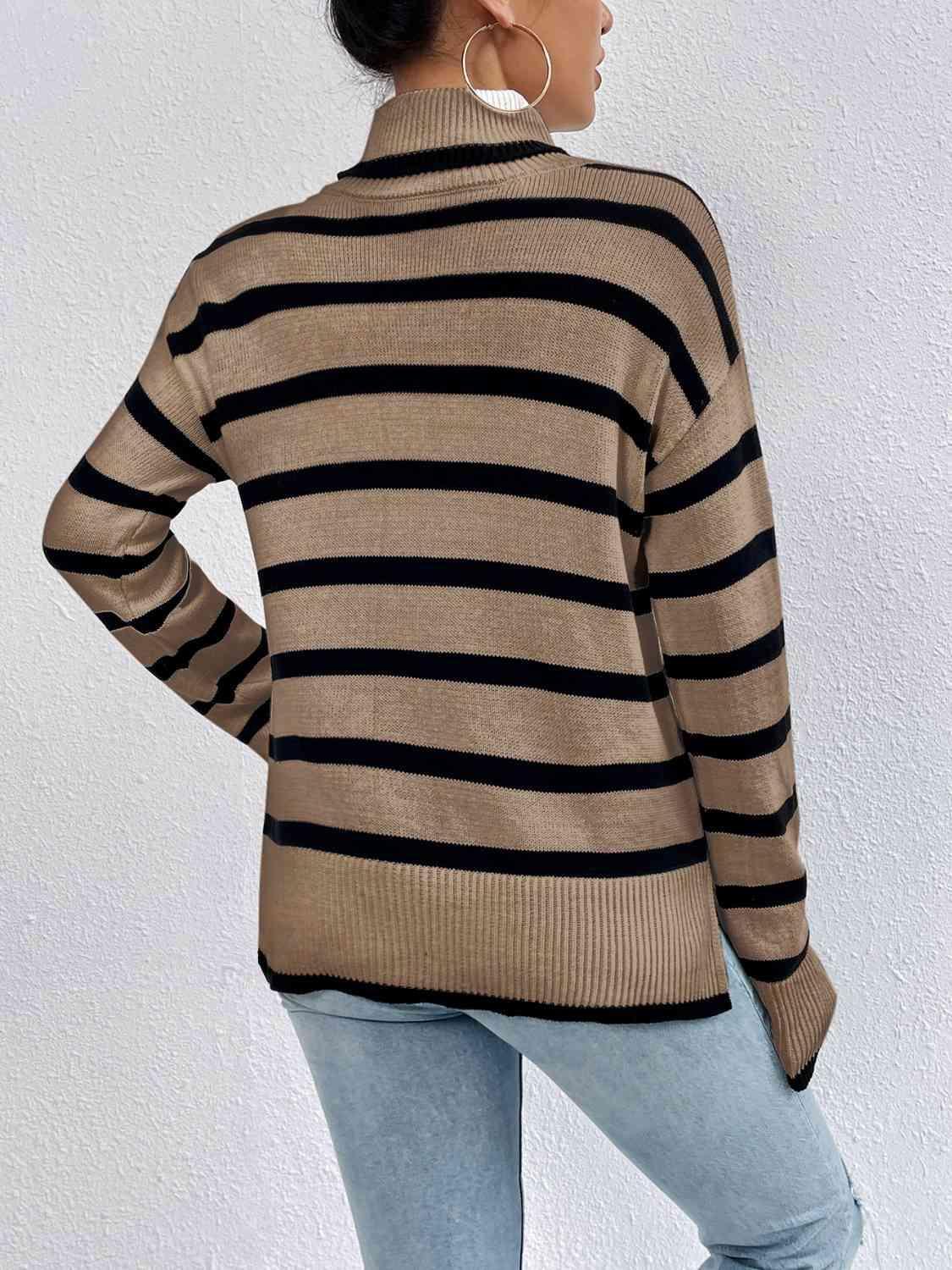 Gloomy Day Chic Striped Turtleneck Sweater-MXSTUDIO.COM