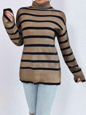 Gloomy Day Chic Striped Turtleneck Sweater-MXSTUDIO.COM