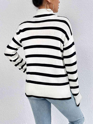 Gloomy Day Chic Striped Turtleneck Sweater-MXSTUDIO.COM