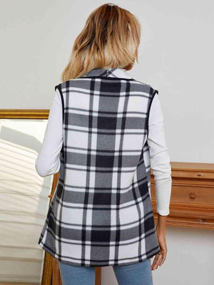 Go-To Layer Plaid Open Front Sleeveless Cardigan Vest - MXSTUDIO.COM