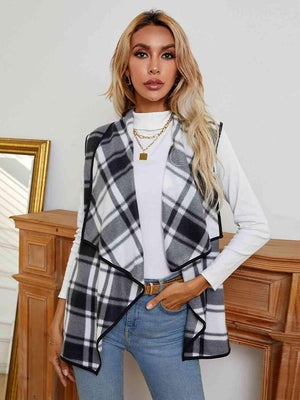 Go-To Layer Plaid Open Front Sleeveless Cardigan Vest - MXSTUDIO.COM