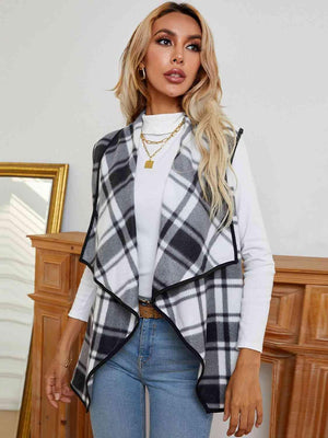 Go-To Layer Plaid Open Front Sleeveless Cardigan Vest - MXSTUDIO.COM