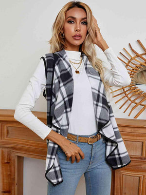Go-To Layer Plaid Open Front Sleeveless Cardigan Vest - MXSTUDIO.COM