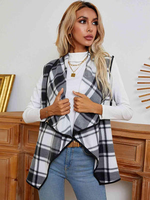 Go-To Layer Plaid Open Front Sleeveless Cardigan Vest - MXSTUDIO.COM