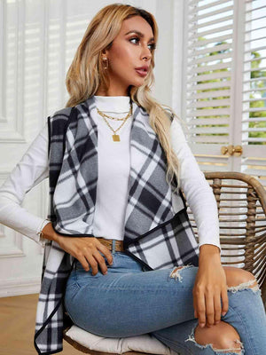 Go-To Layer Plaid Open Front Sleeveless Cardigan Vest - MXSTUDIO.COM