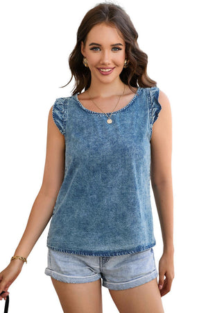 Go-To Summer Look Flutter Sleeve Denim Tank Top - MXSTUDIO.COM