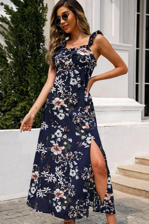 Go Tropical Slit Sleeveless Floral Midi Dress - MXSTUDIO.COM