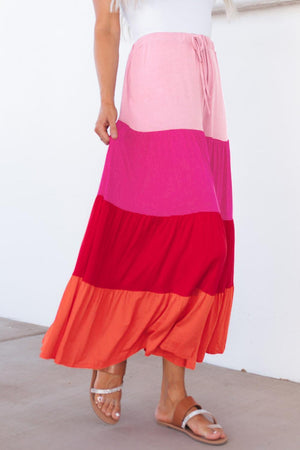 Go With The Flow Tiered Color Block Maxi Skirt - MXSTUDIO.COM