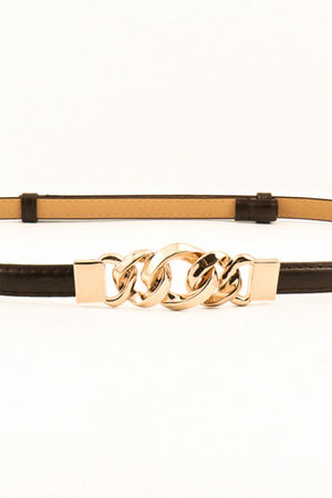 Gold Zinc Alloy Buckle Skinny Leather Belt - MXSTUDIO.COM