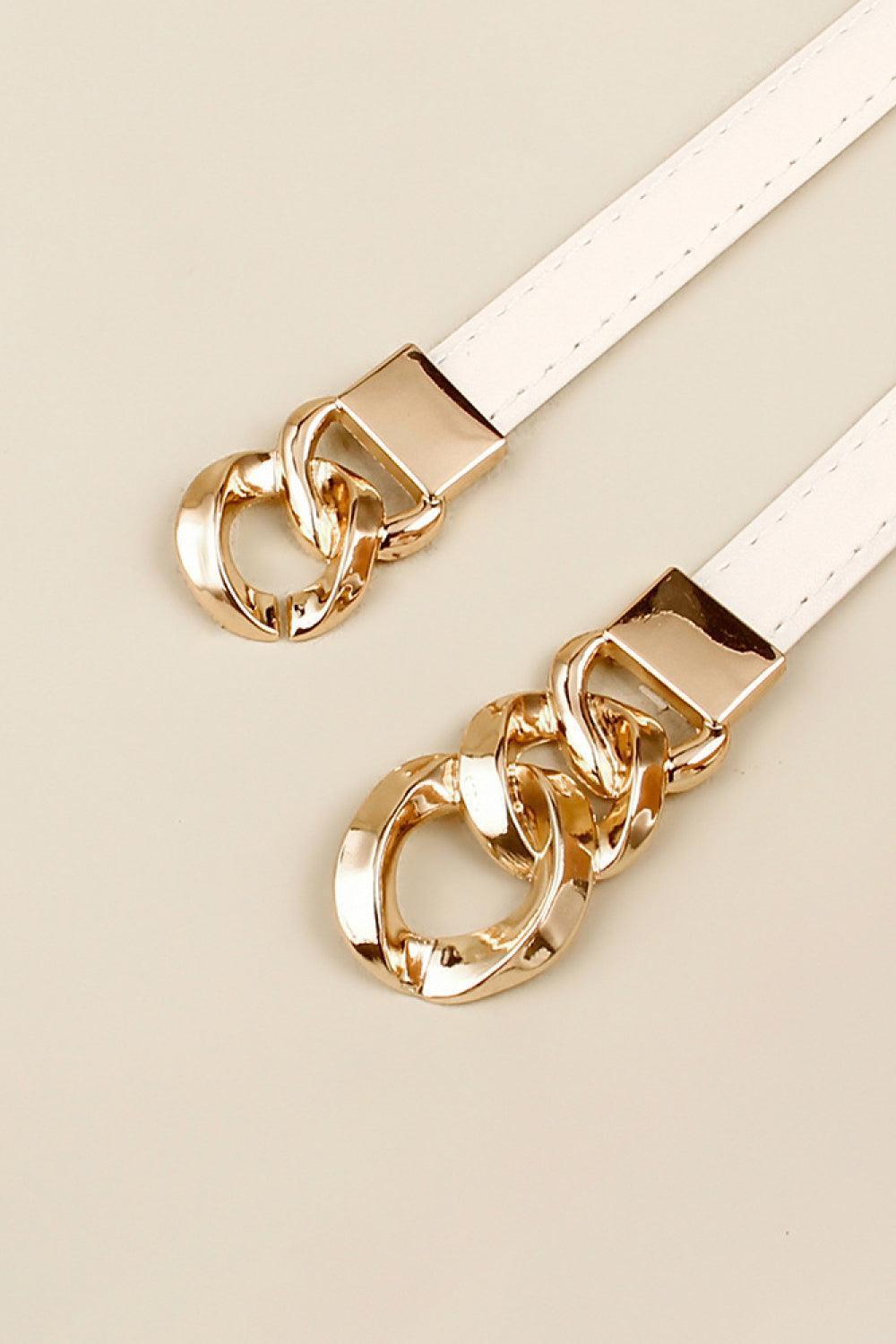 Gold Zinc Alloy Buckle Skinny Leather Belt - MXSTUDIO.COM