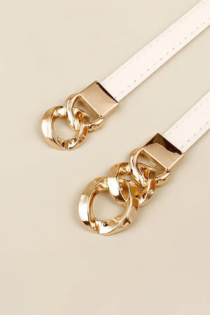 Gold Zinc Alloy Buckle Skinny Leather Belt - MXSTUDIO.COM