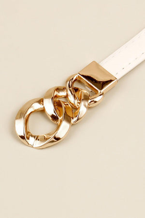 Gold Zinc Alloy Buckle Skinny Leather Belt - MXSTUDIO.COM