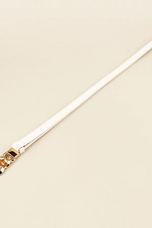 Gold Zinc Alloy Buckle Skinny Leather Belt - MXSTUDIO.COM