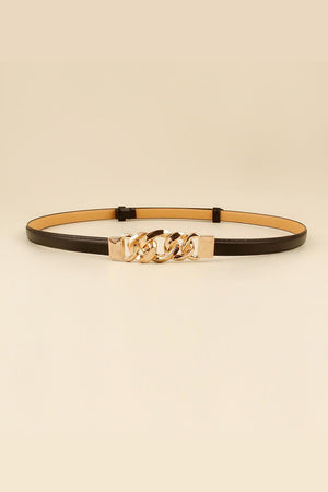 Gold Zinc Alloy Buckle Skinny Leather Belt - MXSTUDIO.COM